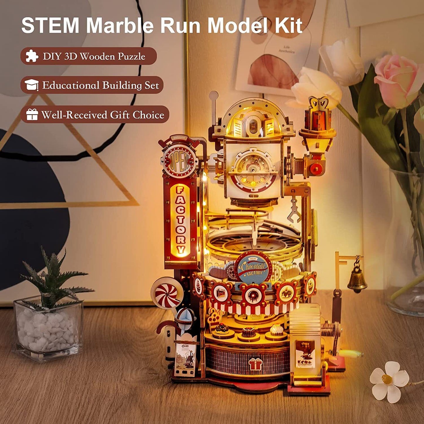 ROKR Chocolate Factory Marble Run 3D Wooden Puzzle LGA02