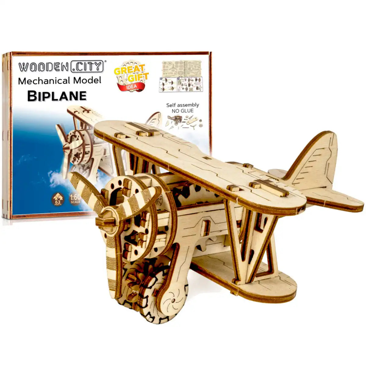Wooden City Biplane 3D Wooden Plane Puzzle – WR304