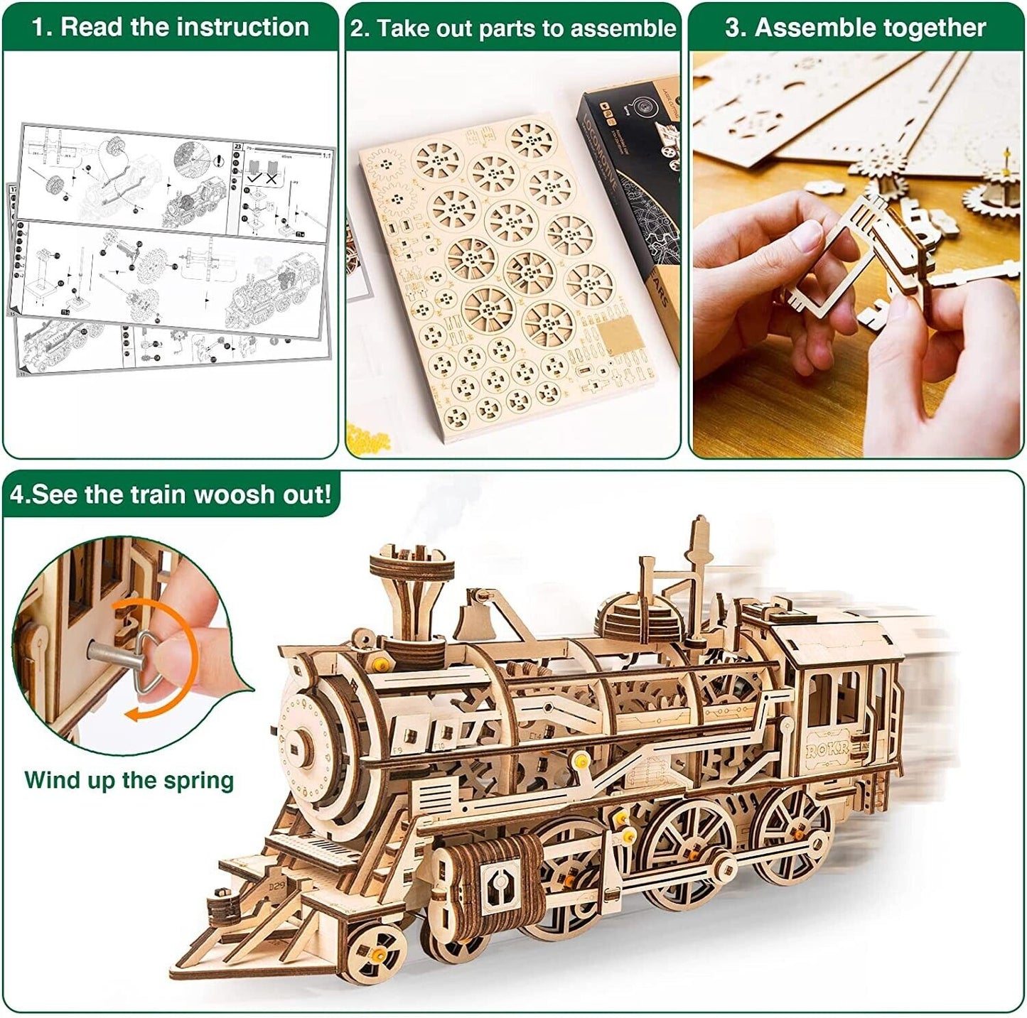 ROKR Locomotive Mechanical Gears 3D Wooden Puzzle LK701