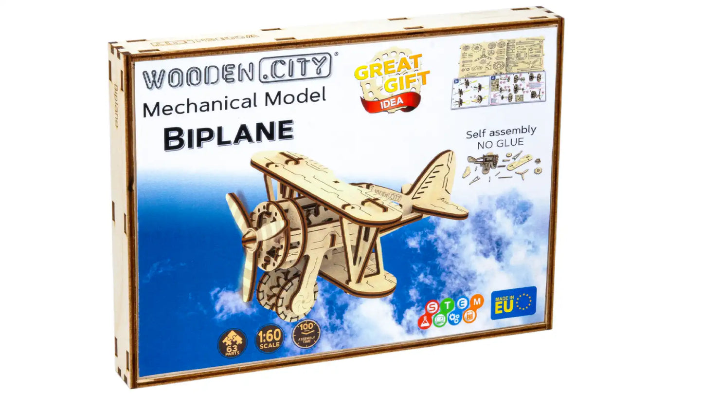 Wooden City Biplane 3D Wooden Plane Puzzle – WR304
