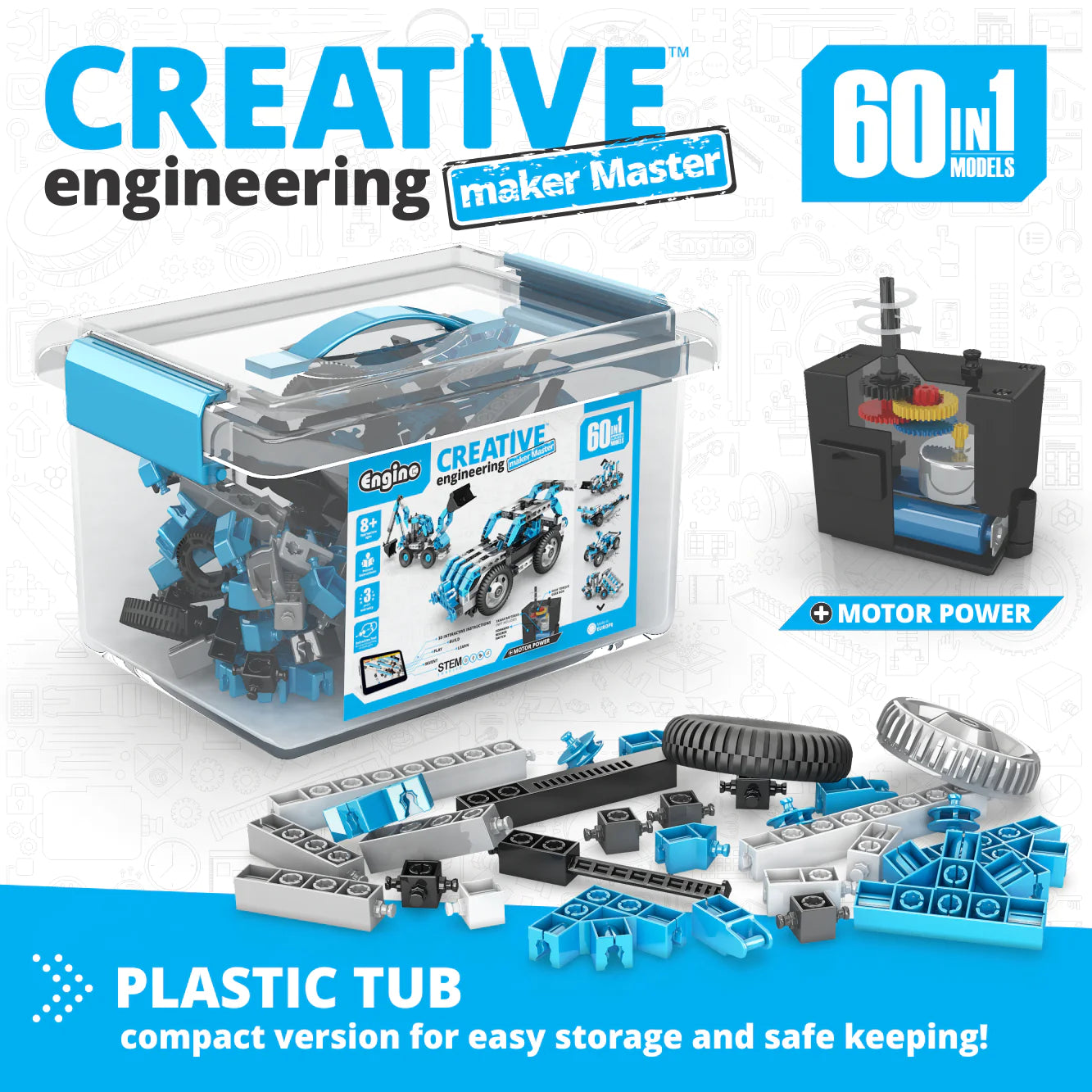 Engino Toys Creative Engineering STEM Maker Master 60- Motorized Set CE601MM-A