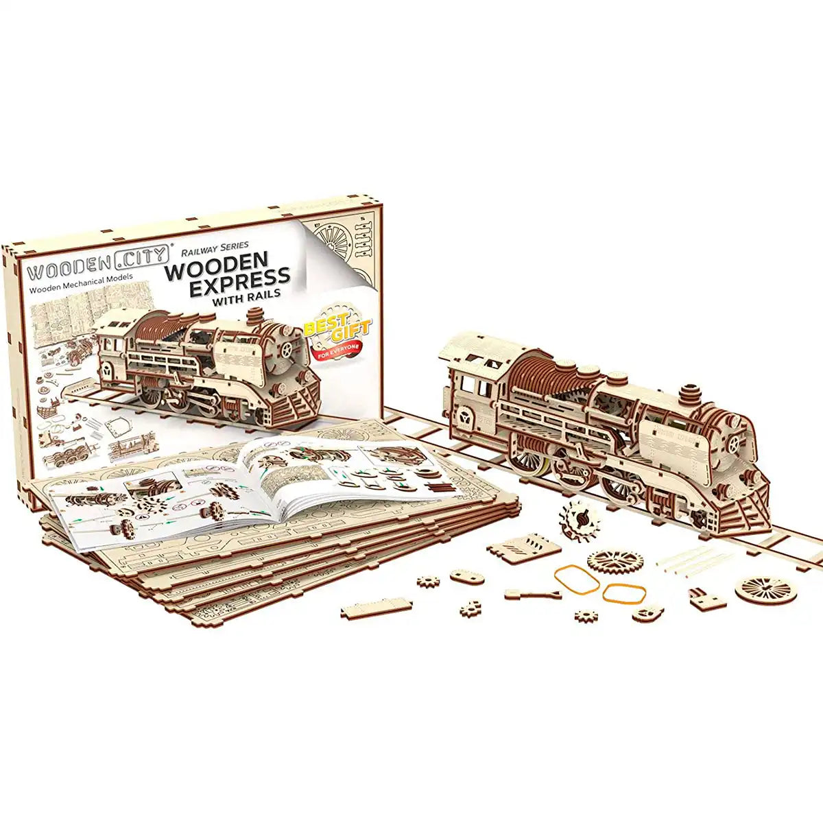 Wooden City Wooden Express With Rails 3D Wooden Train Puzzle – WR321