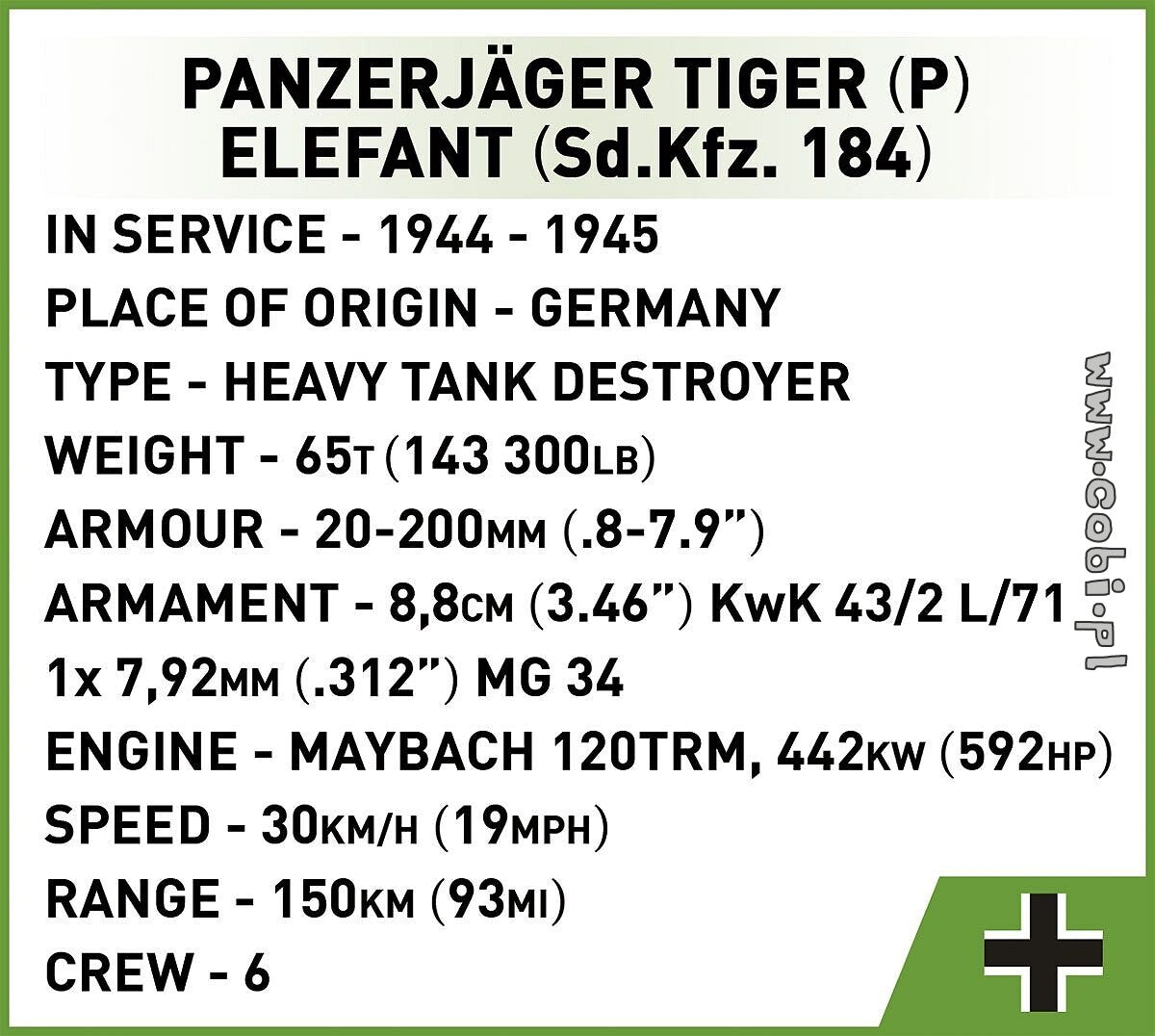 Cobi Panzerjäger Tiger (P) Elefant COBI-2582