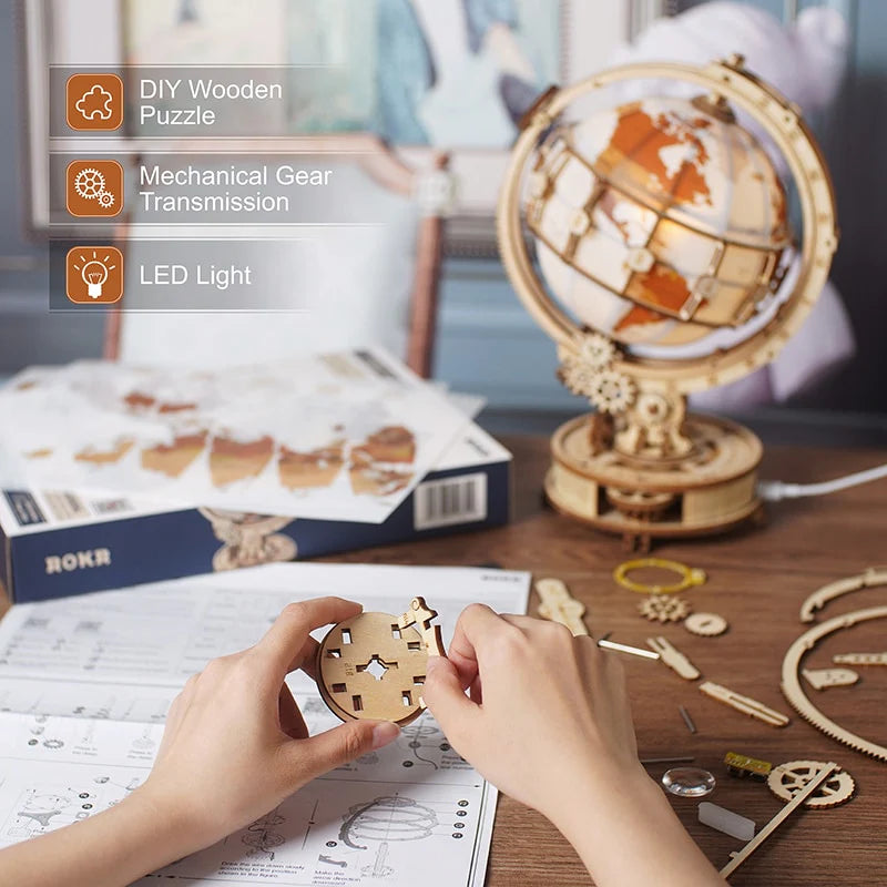ROKR Luminous Globe 3D Wooden Puzzle ST003