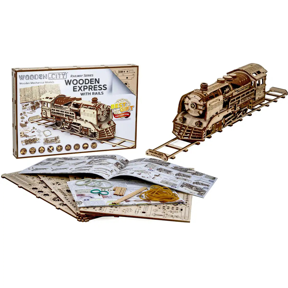 Wooden City WR321 3D Wooden Train Puzzle – Wooden Express With Rails