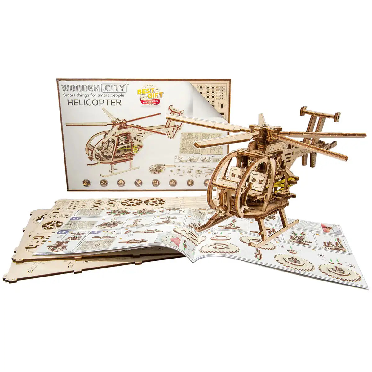 Wooden City WR344 3D Wooden Helicopter Puzzle – Helicopter