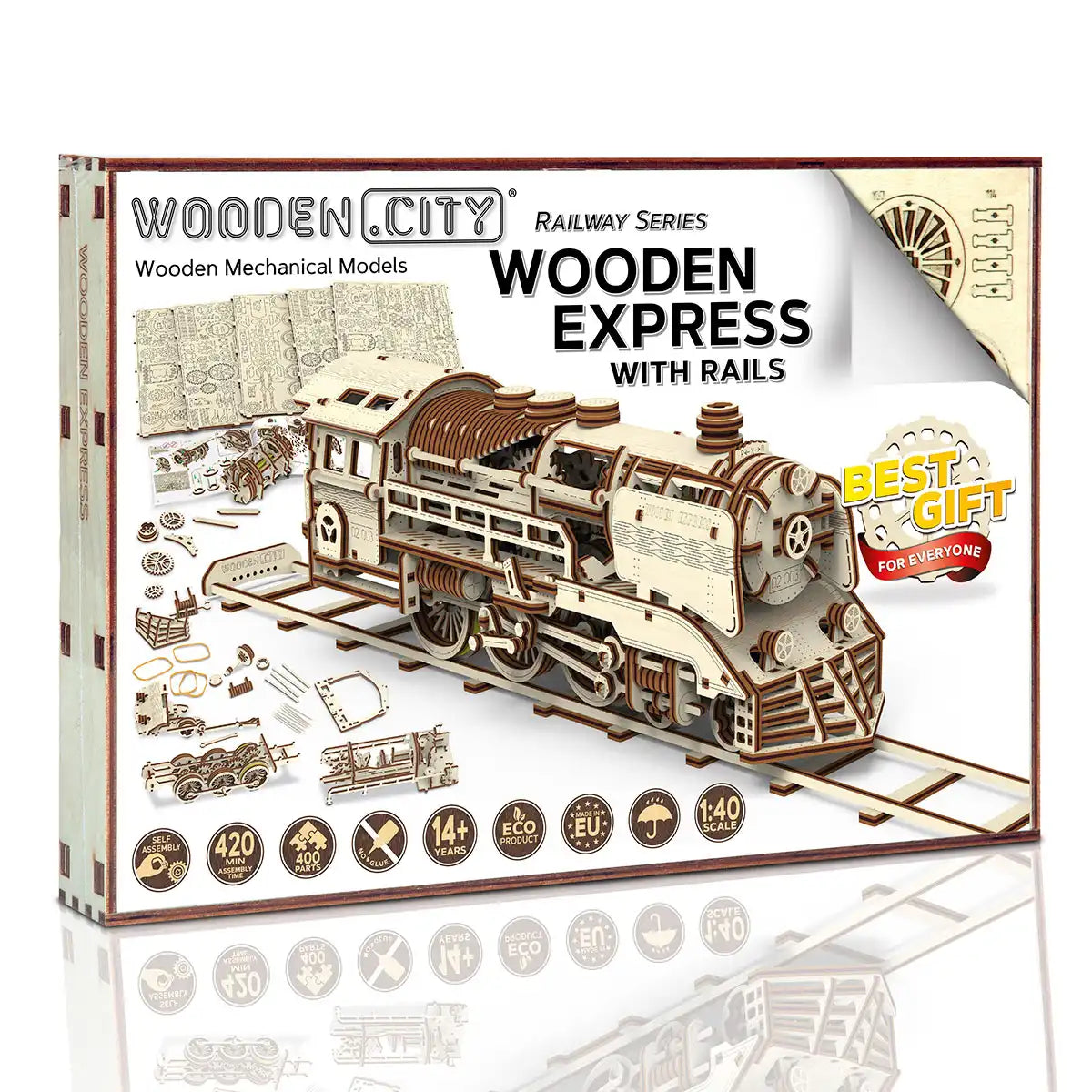 Wooden City WR321 3D Wooden Train Puzzle – Wooden Express With Rails