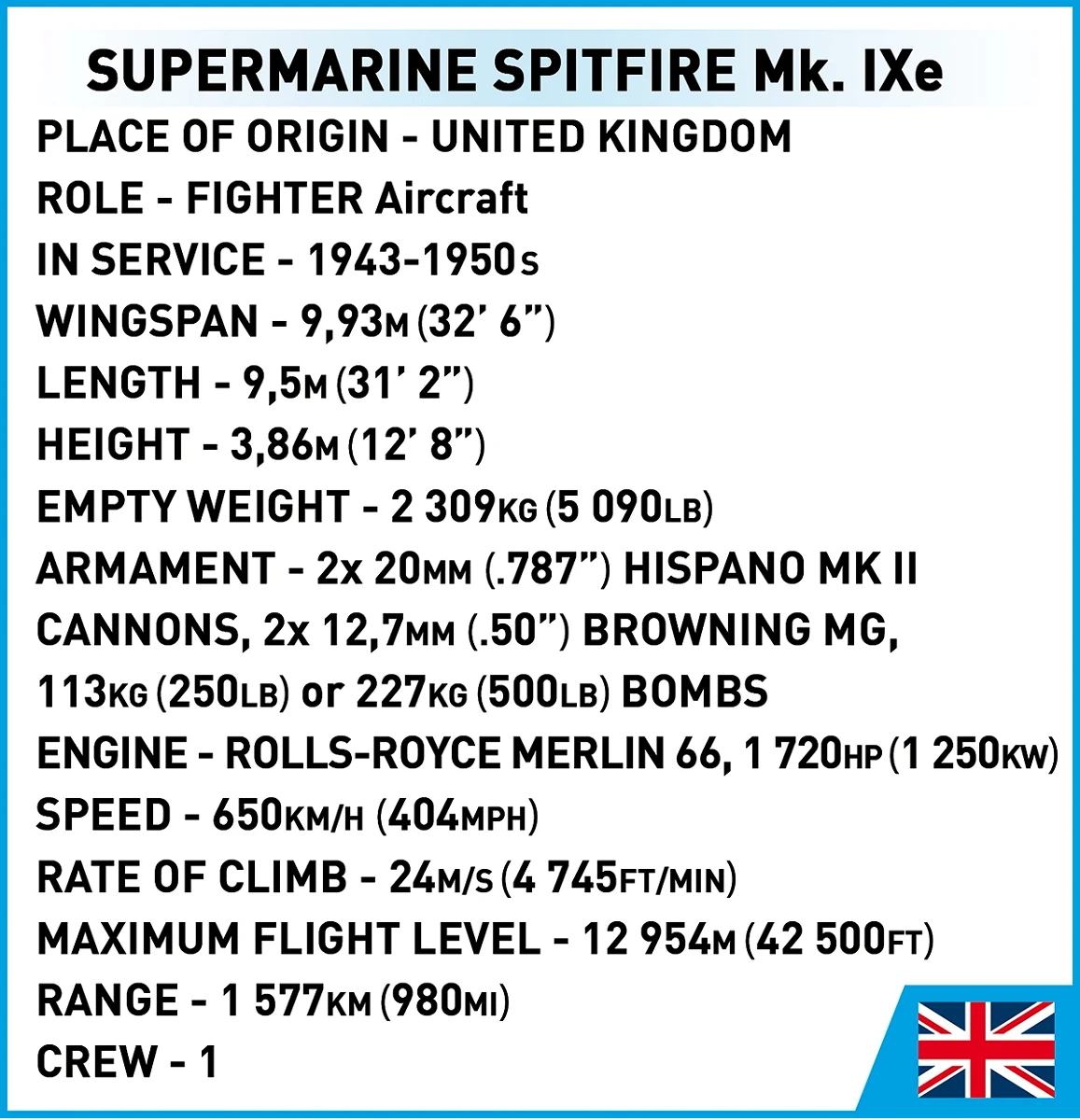COBI-5764 Supermarine Spitfire Mk.IXe