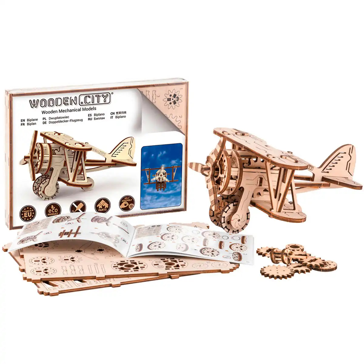 Wooden City WR304 3D Wooden Plane Puzzle – Biplane