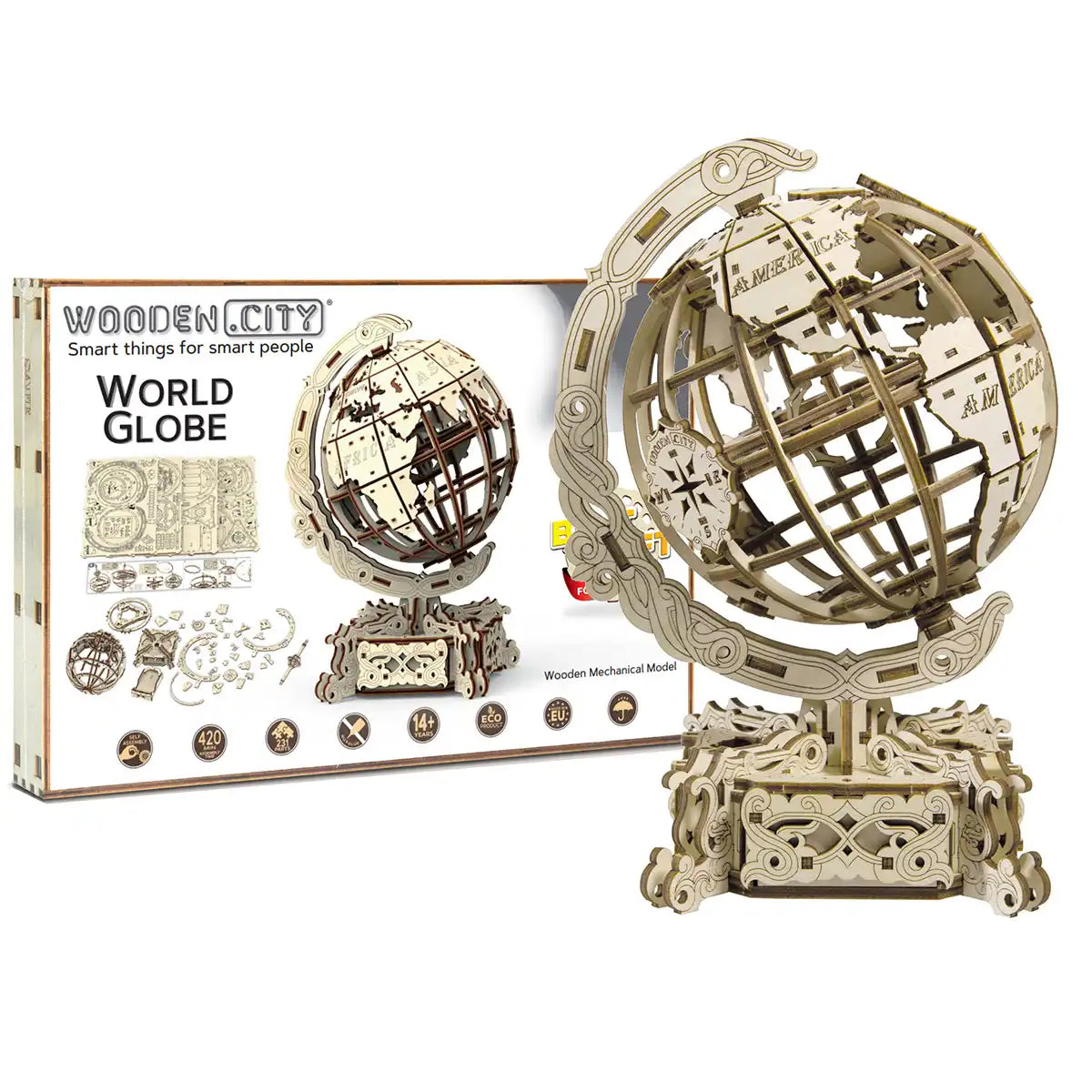 Wooden City WR341 3D Wooden Travel Puzzle – World Globe