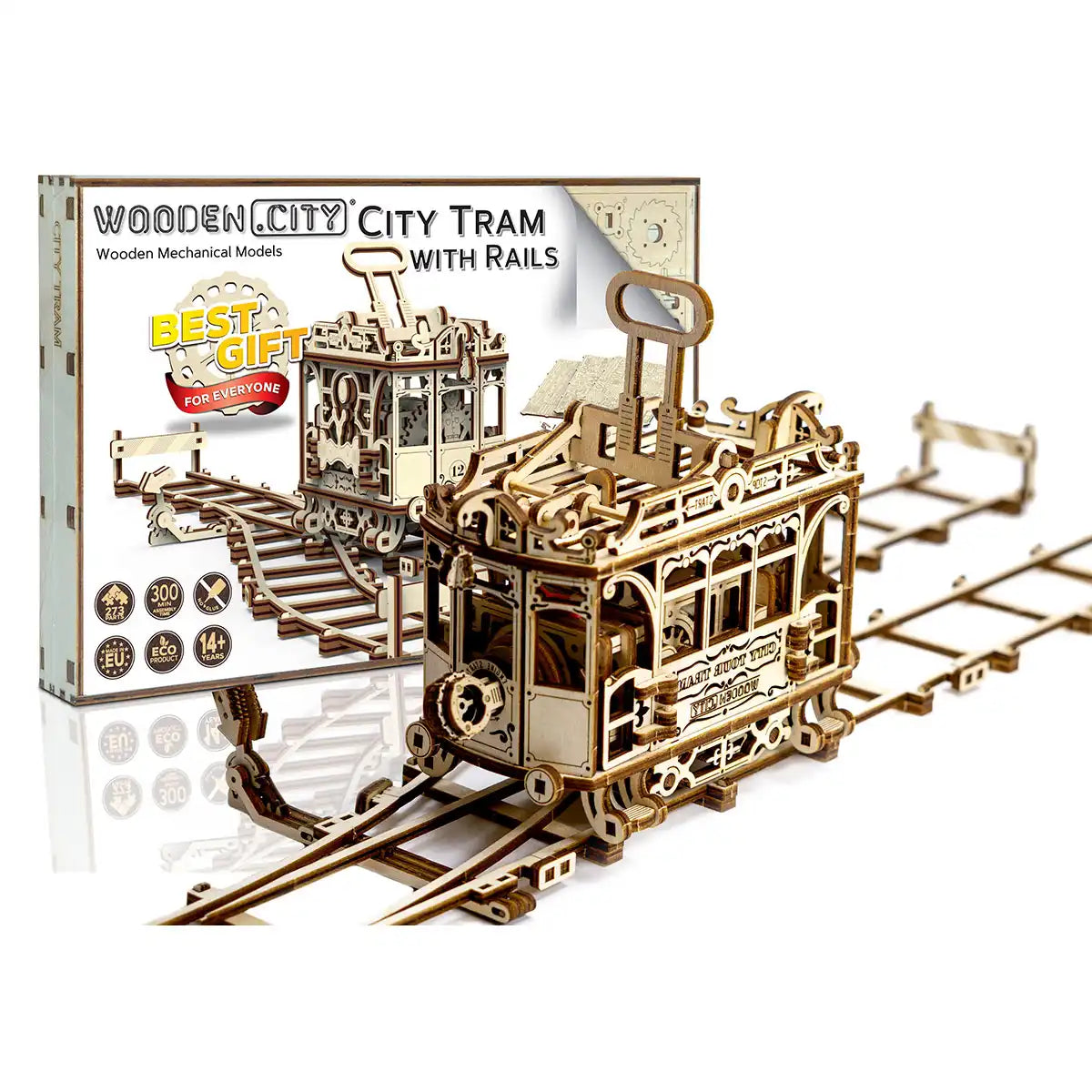 Wooden City WR320 3D Wooden Train Puzzle – City Tram with Rails