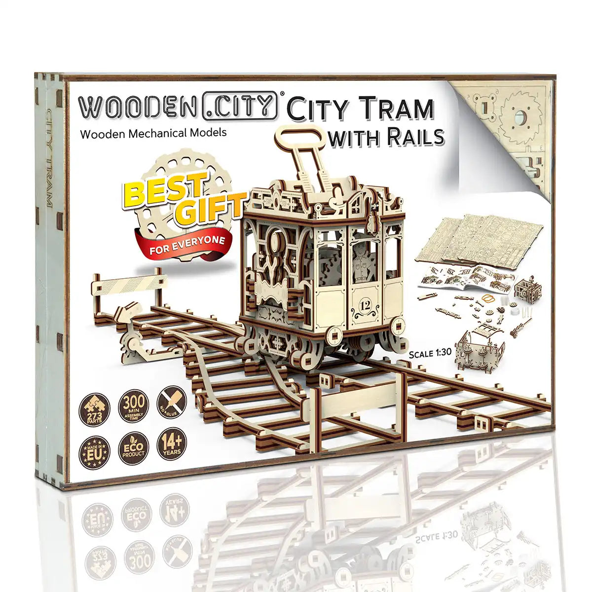 Wooden City WR320 3D Wooden Train Puzzle – City Tram with Rails