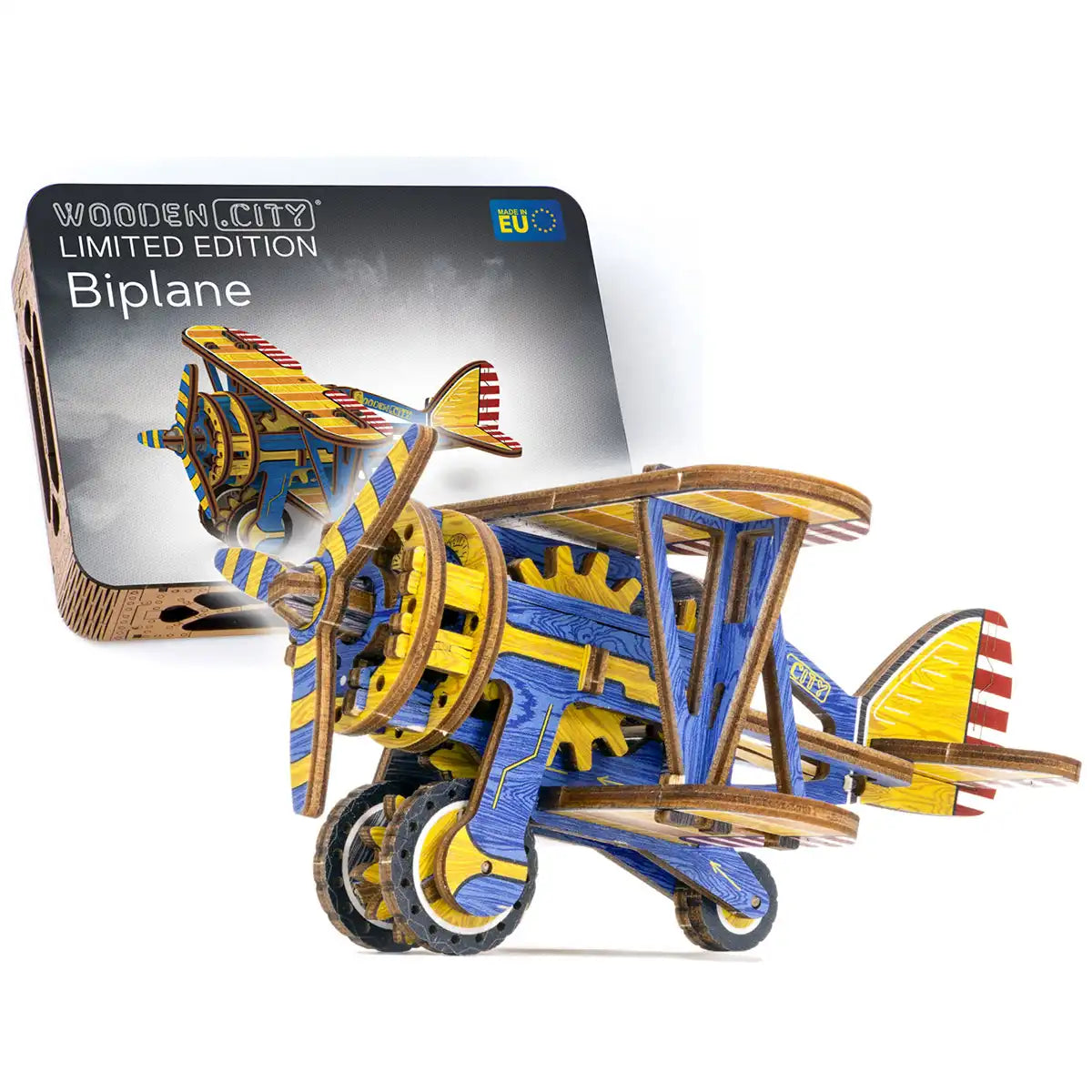 Wooden City LE012 3D Wooden Plane Puzzle – Biplane Limited Edition