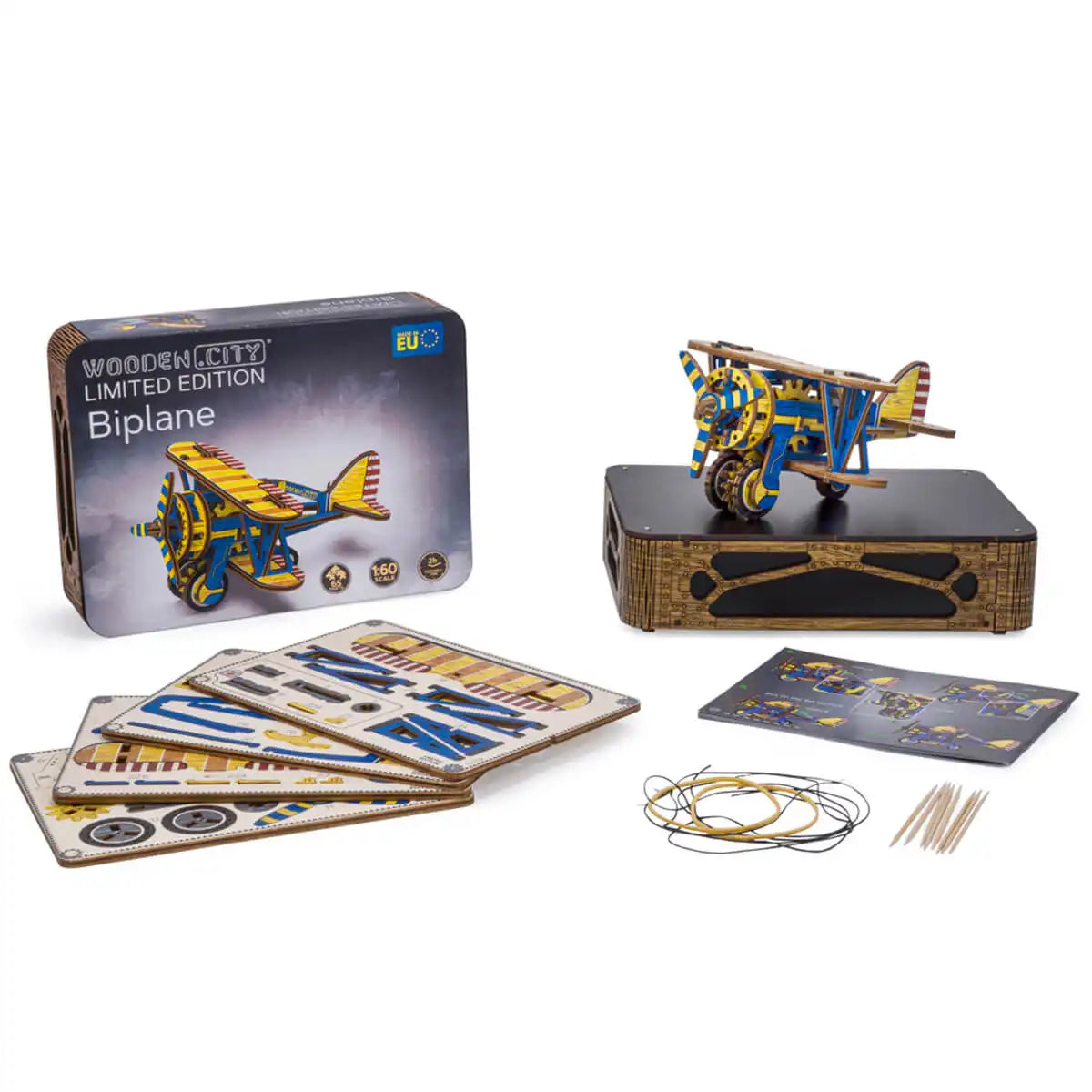 Wooden City LE012 3D Wooden Plane Puzzle – Biplane Limited Edition